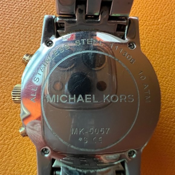 Michael Kors Ladies Gold & Silver Chronograph Watch MK5057 Mother of Pearl Face